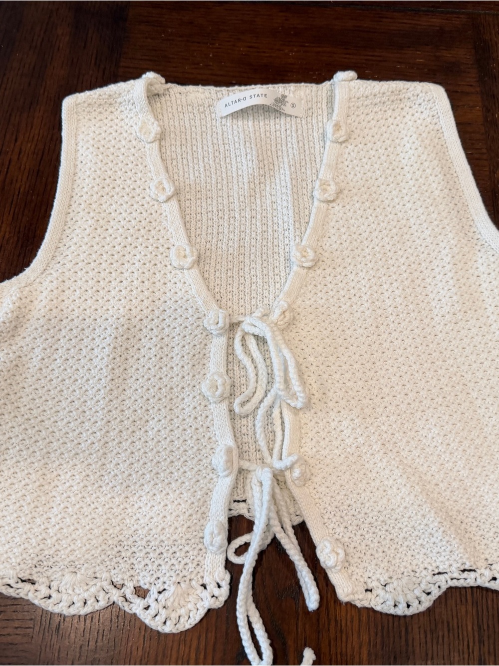 Altar'd State Cream Crochet Tie-Front Knit Tank